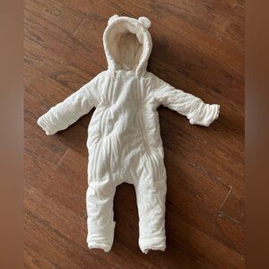 Baby Sherpa Bear One-Piece bunting 3-6M white gold dots